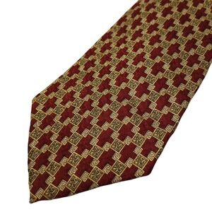 DeSantis Collection Mens Silk Tie Burgundy‎ Gold Geometric Made in Italy Luxury